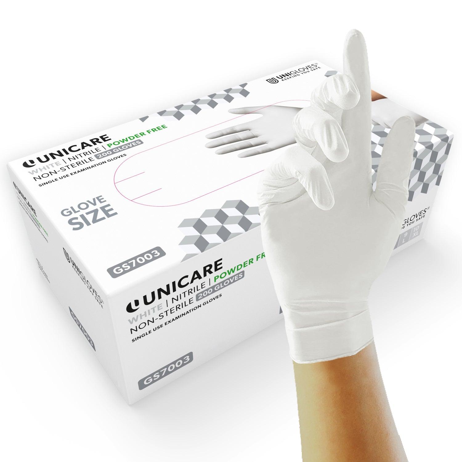 100pc Unicare White Nitrile Examination Gloves – 10 Boxes-Carton - View 1