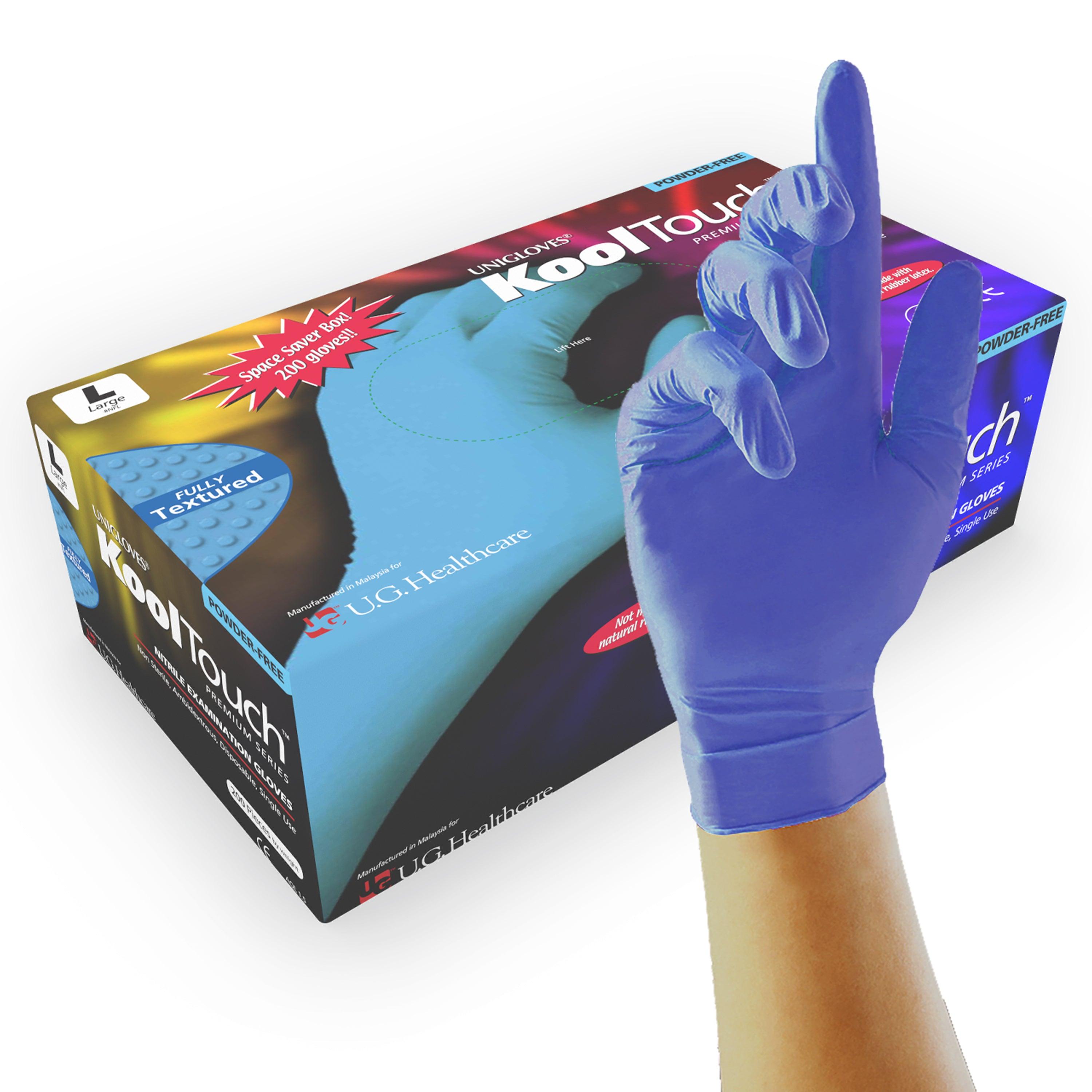 100pc Unigloves Kooltouch Blue Nitrile Powder-Free Examination Gloves – 10 Boxes-Carton