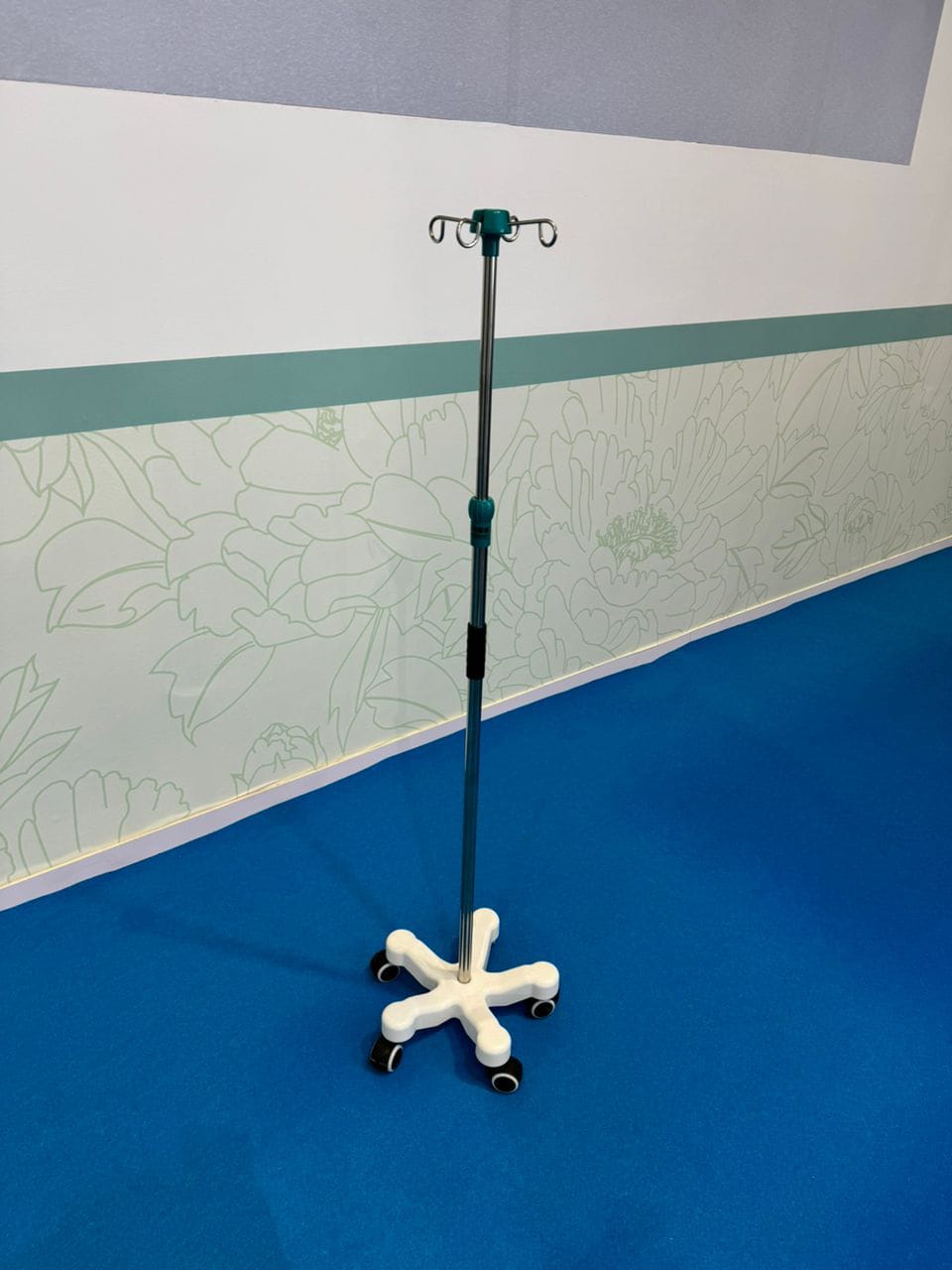 Mobile Adjustable IV Infusion Stand with 4 Hooks & 5-Wheel Base