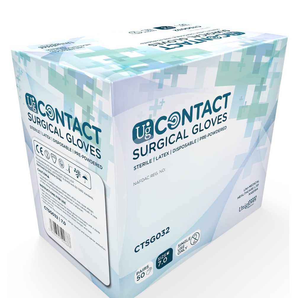 CONTACT Lightly Powdered Latex Surgical Gloves – 50 Pairs-Box