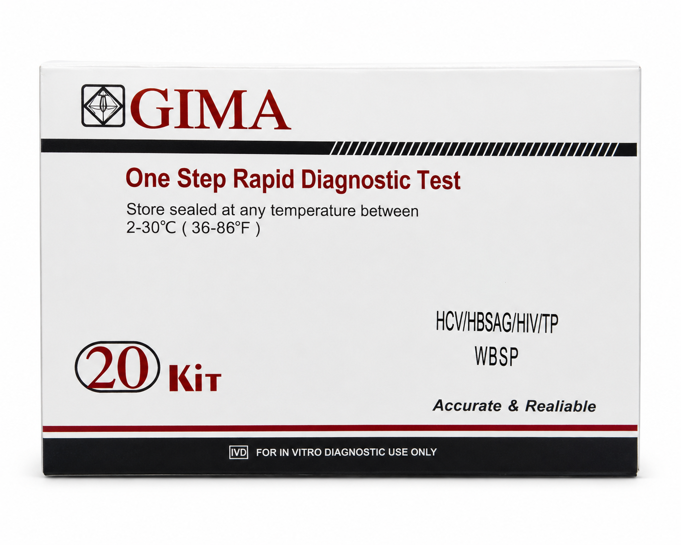 GIMA 4-in-1 HCV/HBsAg/HIV/TP Rapid Diagnostic Test – 20 Tests
