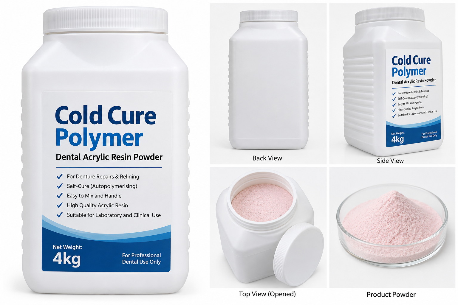 Cold Cure Polymer 4kg – Dental Self-Cure Acrylic Resin Powder
