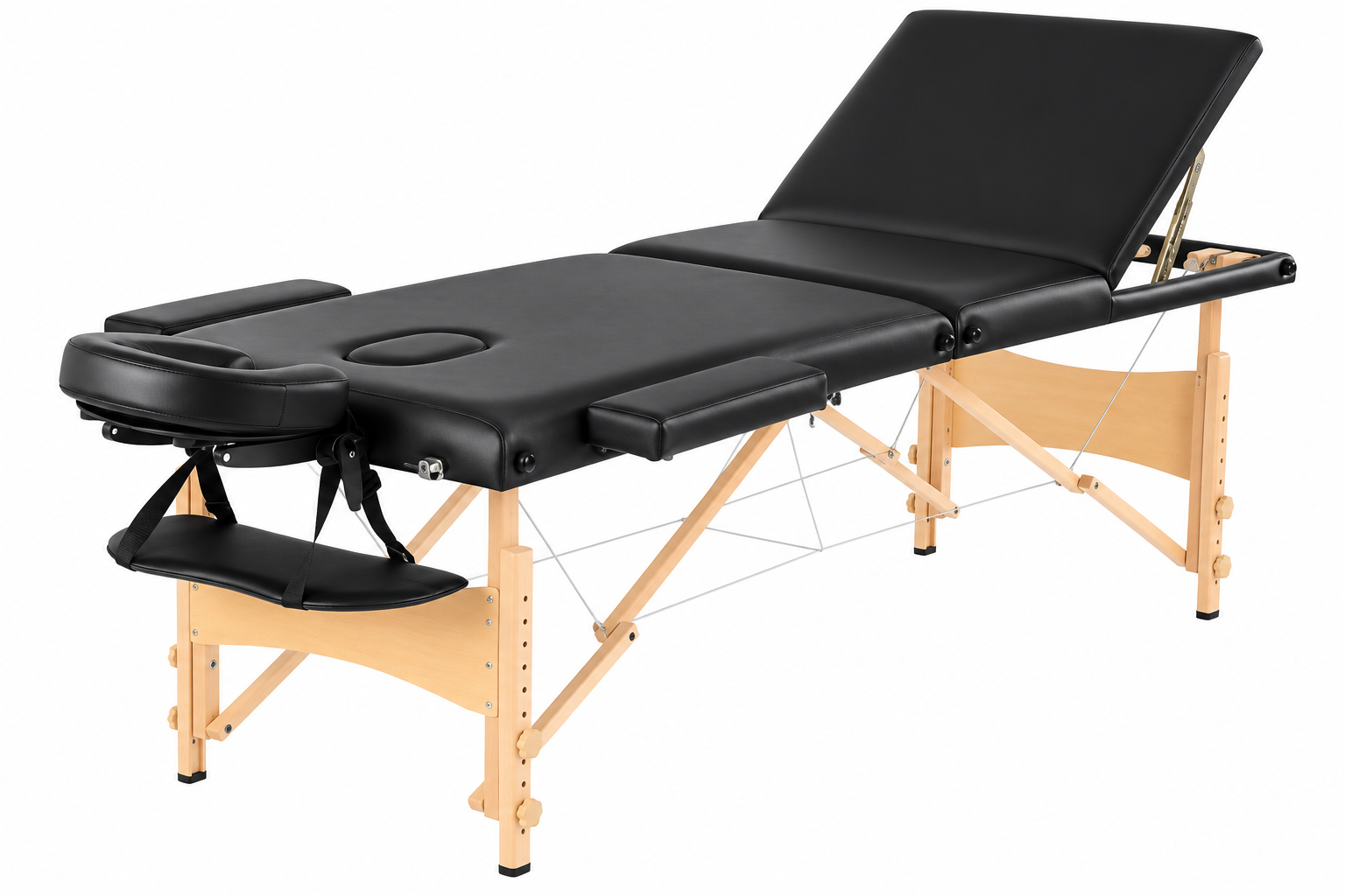 3-Section Portable Folding Physiotherapy Treatment Bed with Adjustable Backrest – Wooden Frame
